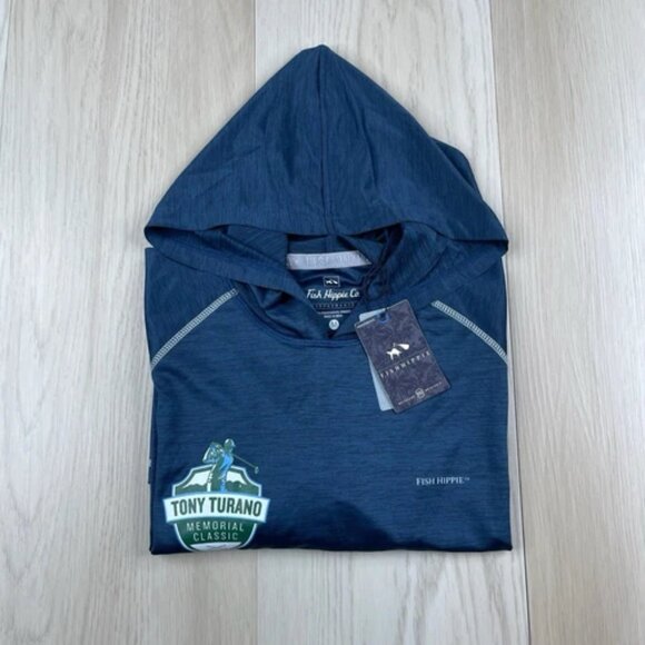 Fish Hippie Performance Heather Streak Boden Hoodie Navy Blue Size M Medium NEW - Picture 1 of 13